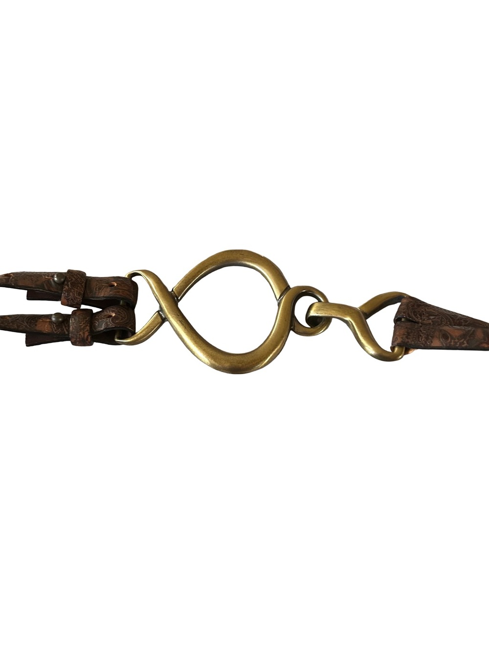 Vintage Landes Signature Tooled Leather Equestrian Belt - Brass Figure 8